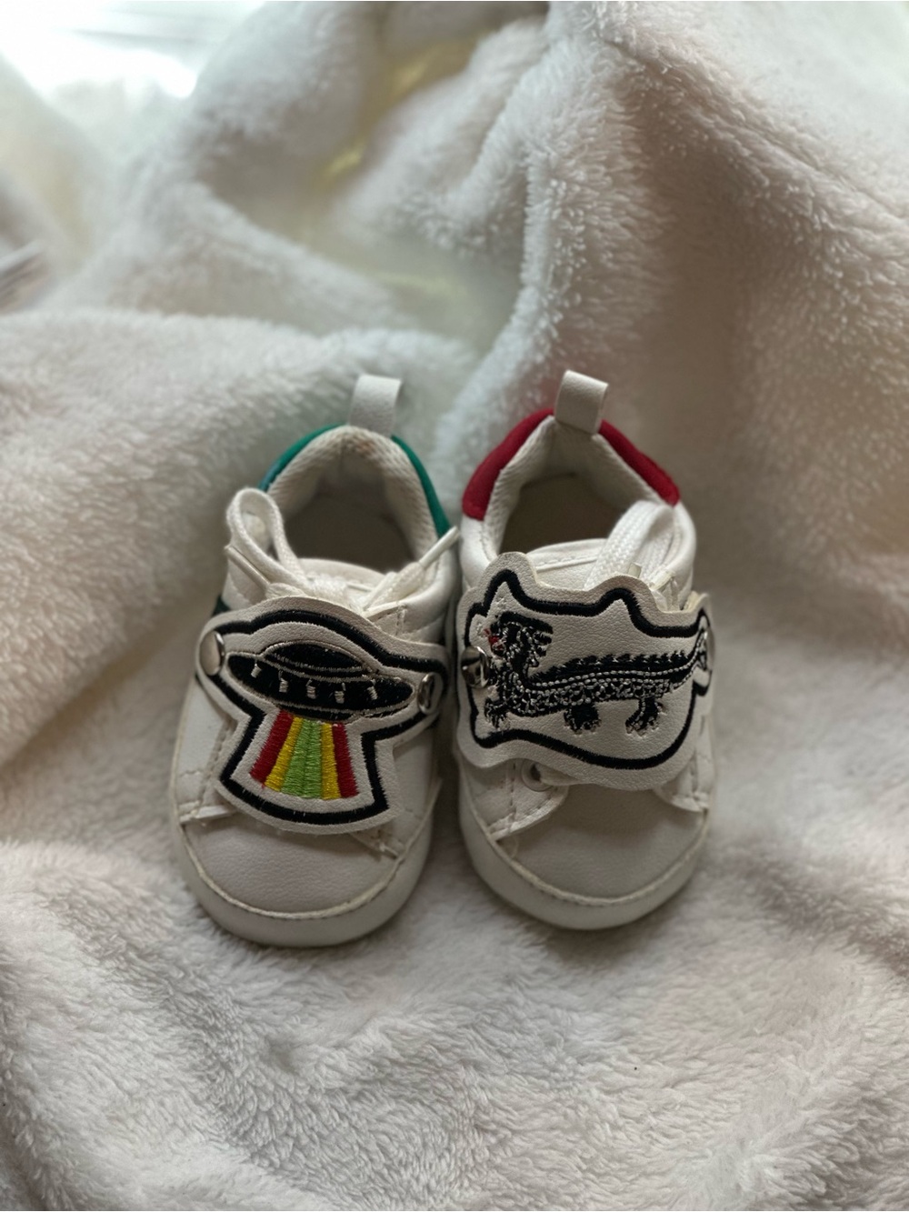 Kids White Sneakers with Colorful Removable Patch Accents